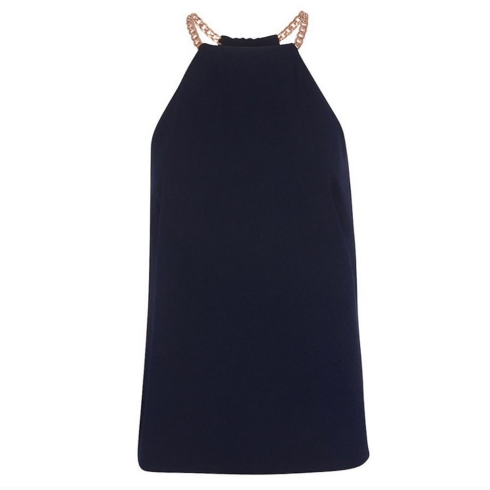 Ted Baker Navy Katay Chain Detail Wrap Back Top Size 3